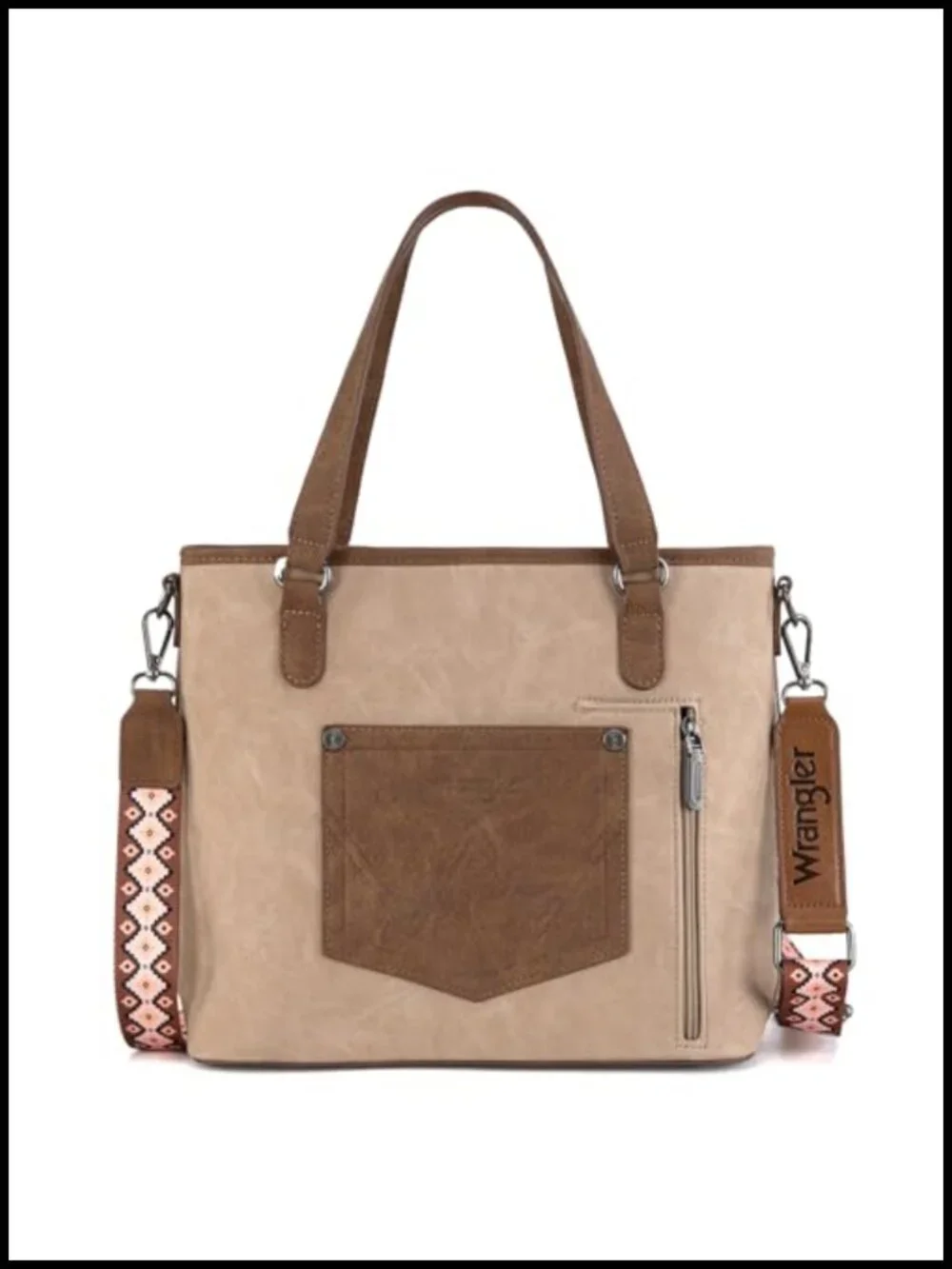 Western Aztec Print Tote Bag with Detachable Crossbody Strap